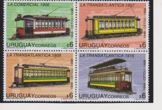 Uruguay Historic Trams Block Of 4 Scott 1725 photo