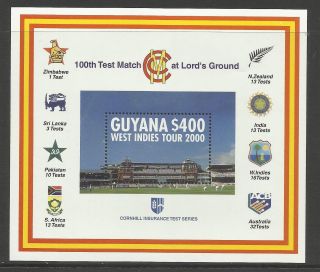 Guyana 2000 Lord ' S Cricket 100th Centenary Test Match Souv Sheet photo