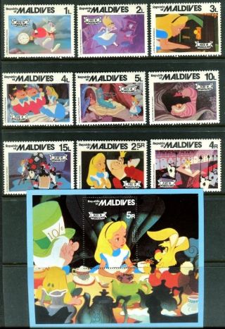 Maldive 887 - 896 Walt Disney,  Cartoon - 1980: Alice In Wonderland X14518 photo