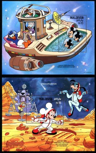 Maldive 1273 - 1279 Walt Disney Characters 1988.  Space Exploration.  X14528 photo