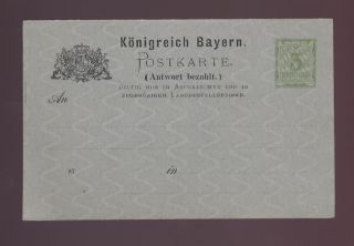 Germany Bavaria 1900 Reply Paid Stationery Card. . . photo