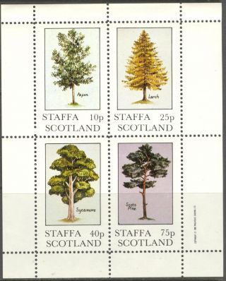 Staffa (br.  Local) 1982 Trees Aspen Larch Pine Sycamore Sheet Of 4 Ns232 photo