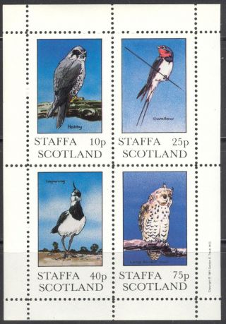 Staffa (br.  Local) 1981 Birds Iv Owl Swallow Hobby Sheet 4 Ns271 photo