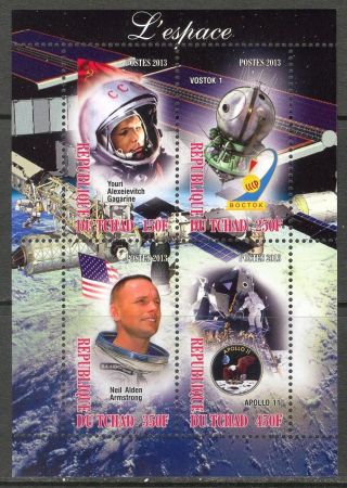 2013 Space Gagarin Armstrong Apollo 11 Vostok Sheet Of 4 6t 223 photo
