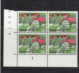 Block Of 4 Swiss Village Test Stamp Switzerland Inscribed 