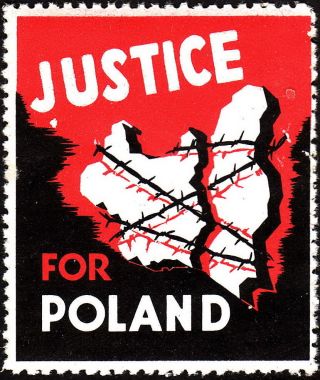 Stamp Label Usa 1945 Wwii Poster Cinderella Justice For Poland Fundraising photo