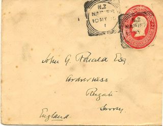 Zealand: 1905 1d Ps Envelope To Uk H & G9b Napier Sq Circle photo