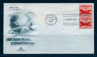 First Day Cover Dc - 4 Skymaster Air Mail 6c C41 Coil Pair Artcraft Fdc 1949 photo