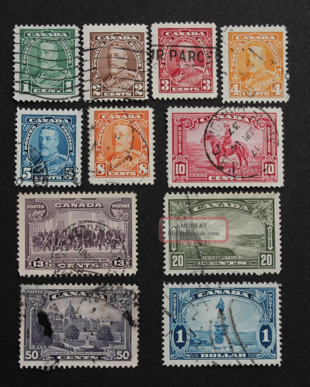 Stamp Canada Sc 217 - 27, 1935 1c - $1 King George V Definitives Complete
