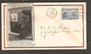 Newfoundland 1941 Wilfred Grenfell Cached First Day Cover.  St John ' S Postmark photo