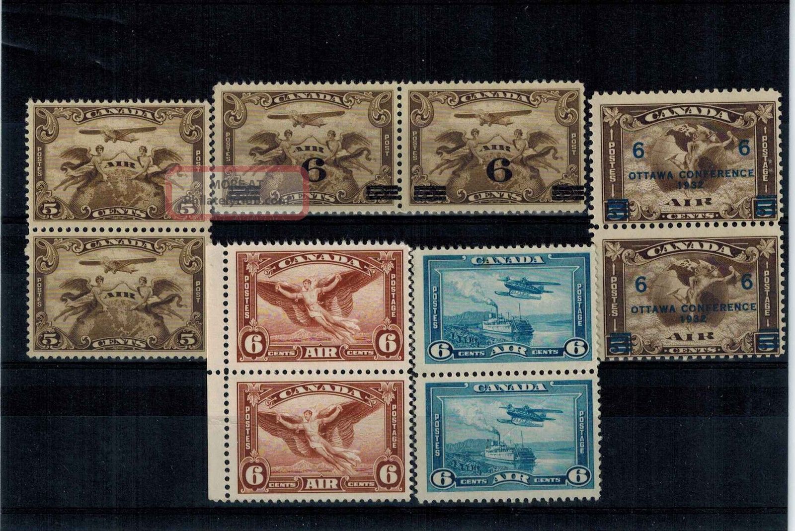 Canada Sc C1//c6 (1928 - 42 Air Mail,  In Pairs) F - Vf Scv = 261.  50 Usd Canada photo