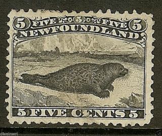 Canada,  Newfoundland 1868 Sc 26,  5¢ Black,  White Paper F/vf,  Og - Cv $400 photo