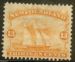 Canada,  Newfoundland 1865 Sc 30,  13¢ Orange, ,  F/vf,  Hh/og - Cv $210.  00 photo