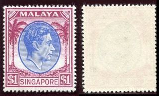 Singapore 1949 Kgvi $1 Blue & Purple.  Sg 28.  Sc 18a. photo