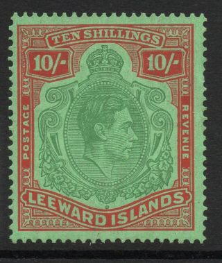 Leeward Islands Sg113 1938 10/= Bluish Green & Deep Red Chalky Paper photo