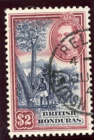 British Honduras 1938 Kgvi $2 Deep Blue & Maroon.  Sg 160.  Sc 124. photo