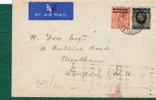 Morocco Agencies.  Postally Cover Tangier - London 1936.  Via Paris. photo