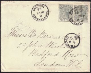 Triidad 1883 4d X 2 Sg 110 Envelope San Fernando 17 Mar 1888 photo