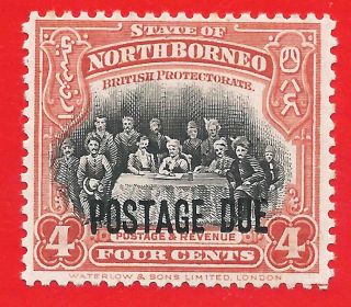 4c Black / Scarlet Stamp O/p Postage Due 1918 North Borneo photo