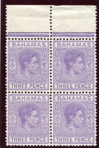 Bahamas 1938 Kgvi 3d Violet Block Of Four.  Sg 154.  Sc 105. photo