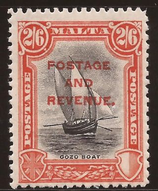 1928 Malta Kgv Ovpt Postage & Revenue Inscr.  Postage 2s6d Sg189 Signed Mh photo