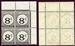 St Lucia 1949 Kgvi Postage Due 8c Black Block Of Four.  Sg D9. photo