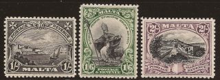 1930 Malta 3v Kgv Inscr.  Postage & Revenue 1s,  1s6d & 2s Mh Sg203/5 photo