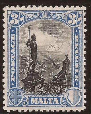 1930 Malta 3s Kgv Inscr.  Postage & Revenue - Neptune - Mh Sg207 Commonwealth photo