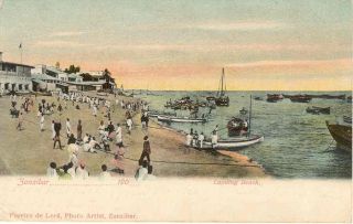 Zanzibar 1904 Colour Ppc “landing Beach” Scene To Scotland photo