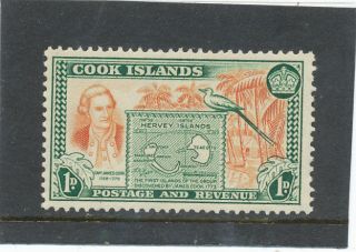 Cook Islands 1949 1d Chestnut & Green Sg151 Mm photo
