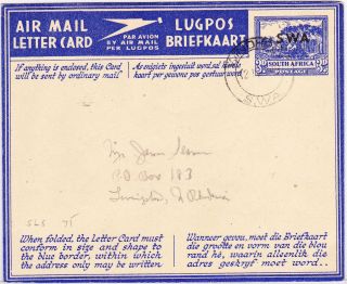 South West Africa: S.  W.  A.  Overprint On South Africa Airletter - 1946 - - Hg 17 photo