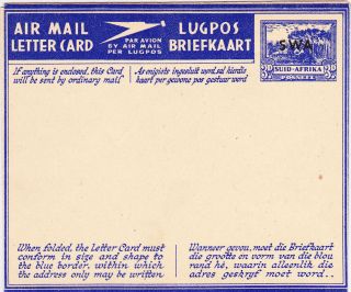 South West Africa: S.  W.  A.  Overprint On Suid - Afrika Airletter - 1946 - - Hg 18 photo