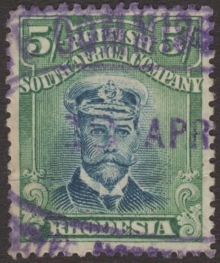 Rhodesia 1913 - 22 Kgv Admiral 5sh Die Iiia P14 Fiscally photo