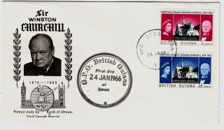 British Guiana 1966 Churchill Pair On Official Illustrated Fdc photo