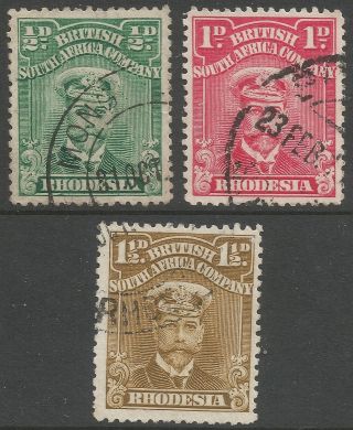 Rhodesia.  1913 - 22 Kgv.  Single Plates.  ½d,  1d,  1½d.  B4116 photo