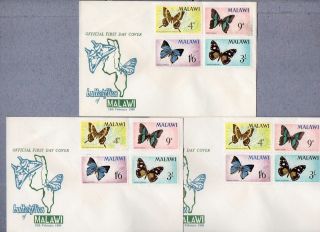 Malawi Issue: 1966 Butterflies Issue X 3 Fdcs - Not Cancelled photo