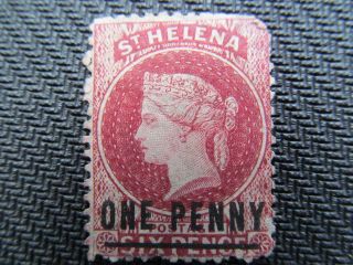 1864 One Penny Overprint On Six Pence St Helena Stamp, ,  Cv $70.  00 photo