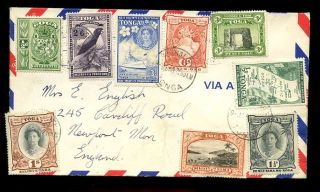Tonga 1953 Airmail 9 Stamp Franking To 5/ - To Wales photo