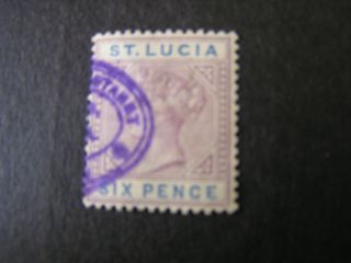 St.  Lucia,  Scott 35,  6p.  Value Lilac & Lake 1897 Qv Issue photo