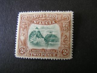 St.  Lucia,  Scott 49,  2p.  Value Brown & Green 1902 The Pitons Issue Mlh photo