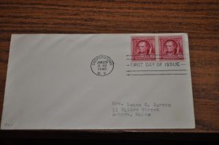 January 29,  1940 First Day Cover Of J.  F.  Cooper.  02 Stamp 2 Stamp Block photo