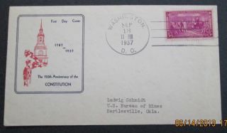 Scott 798 Usps One 3 Cent Constitution Sesquicentennial 1787 - 1937 Stamped Fdc photo