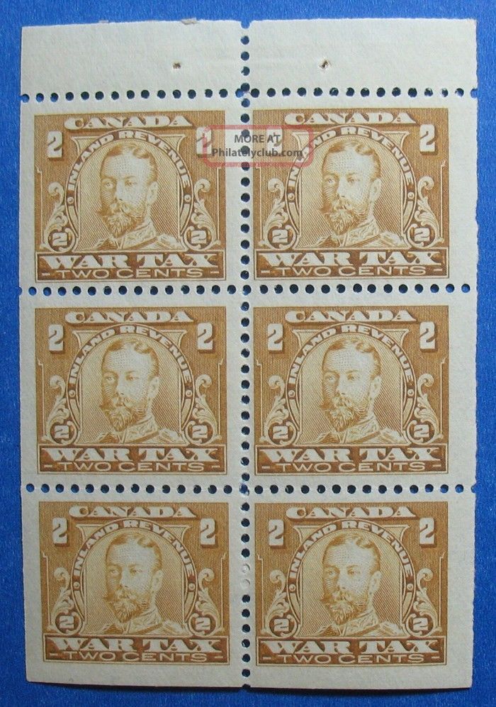 1915 2c Canada War Tax Revenue Vd Fwt8c B 8a Booklet Pane Nh Cs14563 Canada photo