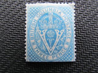 1865 British Columbia Mng 3 Pence Mng Stamp,  7,  Cv $120.  00 photo