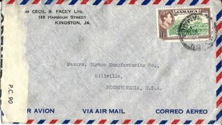Jamaica Censored Airmail Cover Kingston To Pennsylvania Usa photo