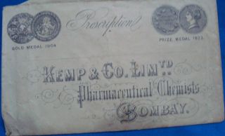 Old Vintage Postal Cover Of Kemp & Co.  Ltd.  Chemist From India 1930 photo