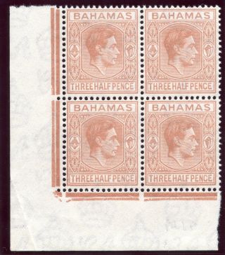 Bahamas 1948 Kgvi 1½d Pale Red - Brown Block Of Four.  Sg 151a. photo