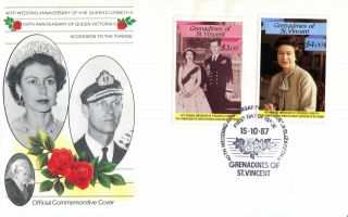 St Vincent Grenadines 1987 Queen 40th Wedding Anniversary $3 & 4 First Day Cover photo