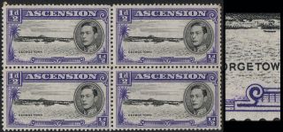 Ascension Sg 38ba 1944 ½d With Long Centre Bar To E In Um/nh Block Of 4 photo