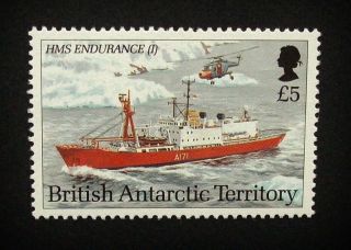 British Antarctic Territory Qeii £5 Stamp C1993 Hms Endurance (i) Ship,  Um,  A914 photo